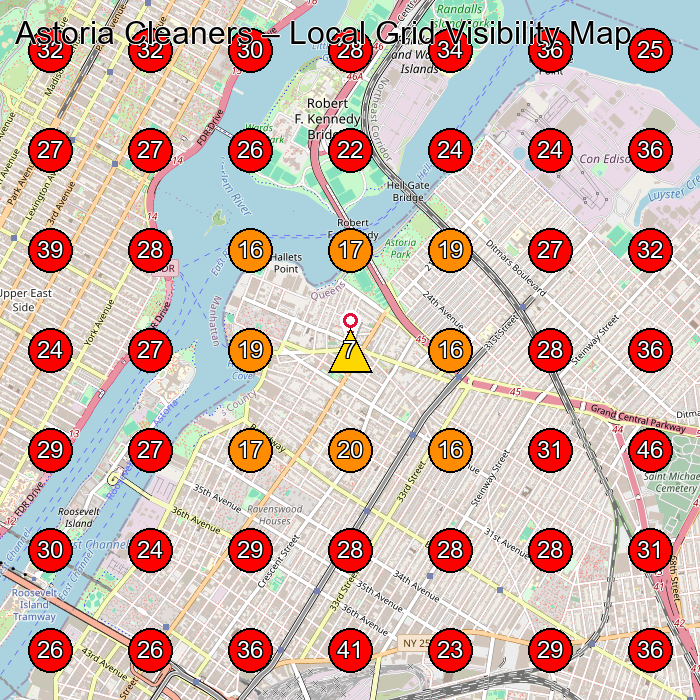 Astoria Cleaners GeoGrid visibility map for Dry Cleaner in Queens